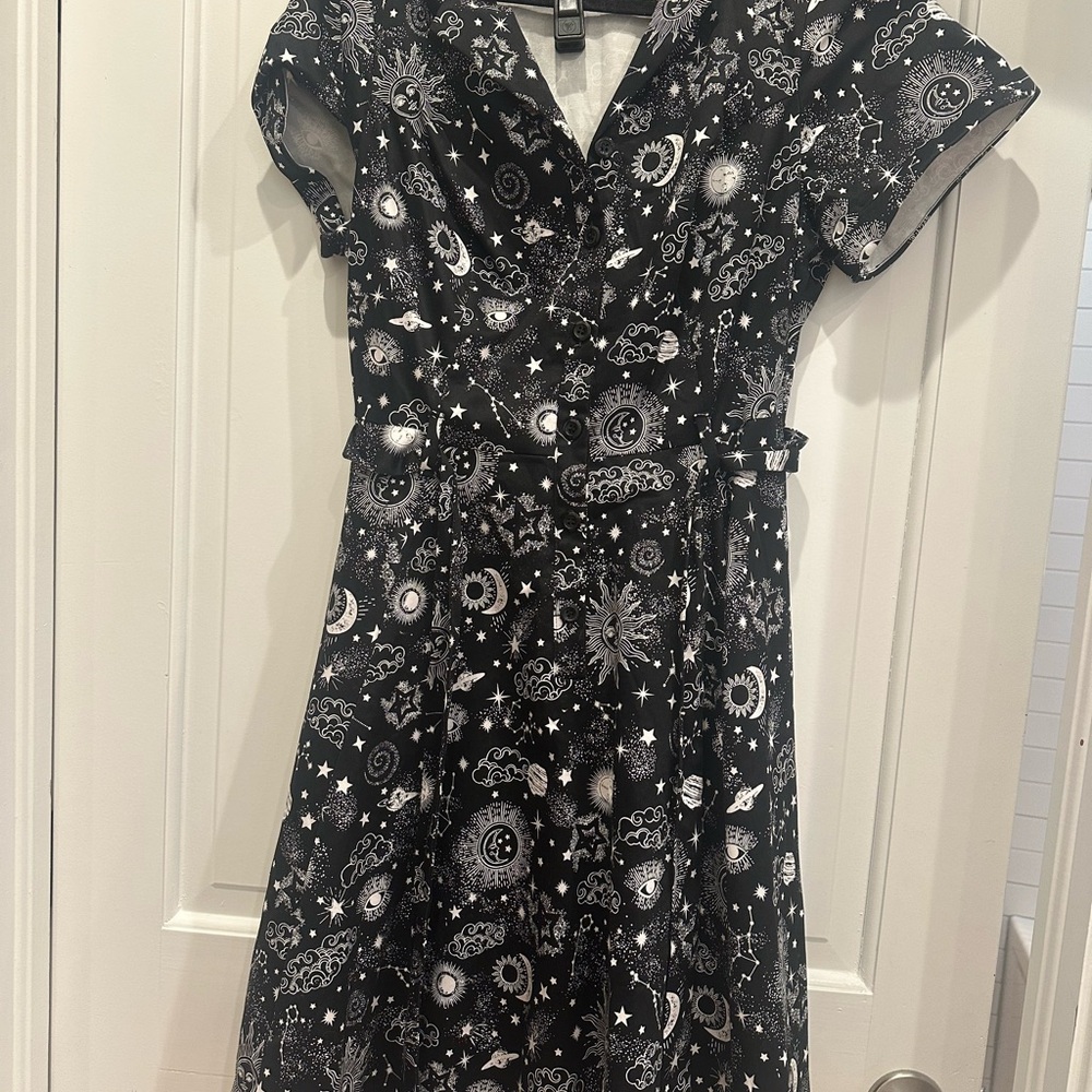 Black and White Celestial Print Wrap Dress